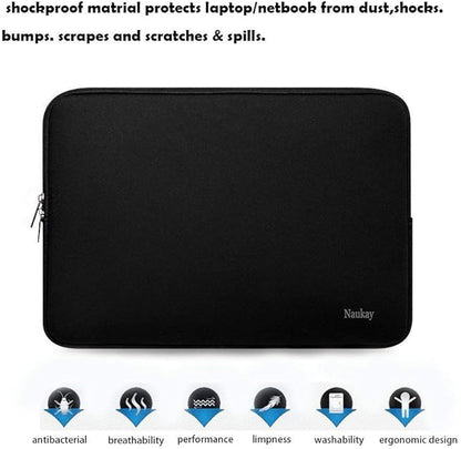 Naukay Laptop Case Sleeve,13-13.3 Inch Resistant Neoprene Laptop Sleeve/Notebook Computer Pocket Case/Tablet Briefcase Carrying Bag Compatible with MacBook Pro,MacBook Air,Notebook Computer-(Black)