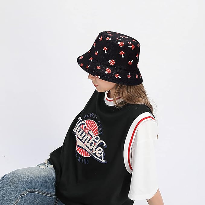 XYIYI Cute Bucket Hat Beach Fisherman Hats for Women, Reversible Double-Side-Wear