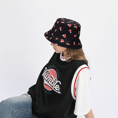 XYIYI Cute Bucket Hat Beach Fisherman Hats for Women, Reversible Double-Side-Wear