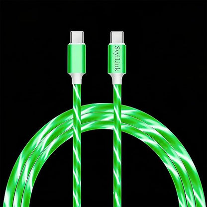 USB Cable PD Fast Charger Lighted Up (USB C to C Green),Mobile Phone Data Cable, Charging Cable, Supports Data Transfer, 39-inch, TPE Material, Compatible with Almost All Type-C Devices.