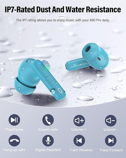 Btootos Wireless Earbuds, Bluetooth 5.4 Headphones Bass Stereo, Ear Buds with Noise Cancelling Bluetooth Earbuds 36H Classic Ice Blue