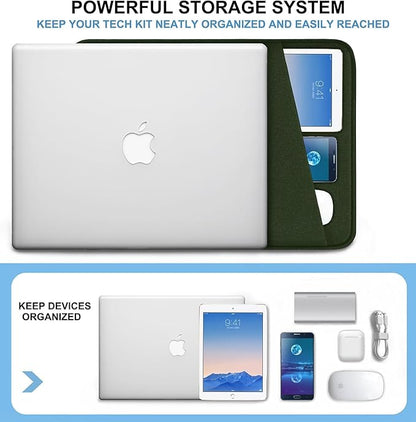 Laptop Sleeve 14 inch, Shockproof Protective Computer Cover with Accessories Pocket, Portable Laptop Case Compatible for 14 inch MacBook Air/Pro, Dell, HP, Acer, Asus, Lenovo, Army Green