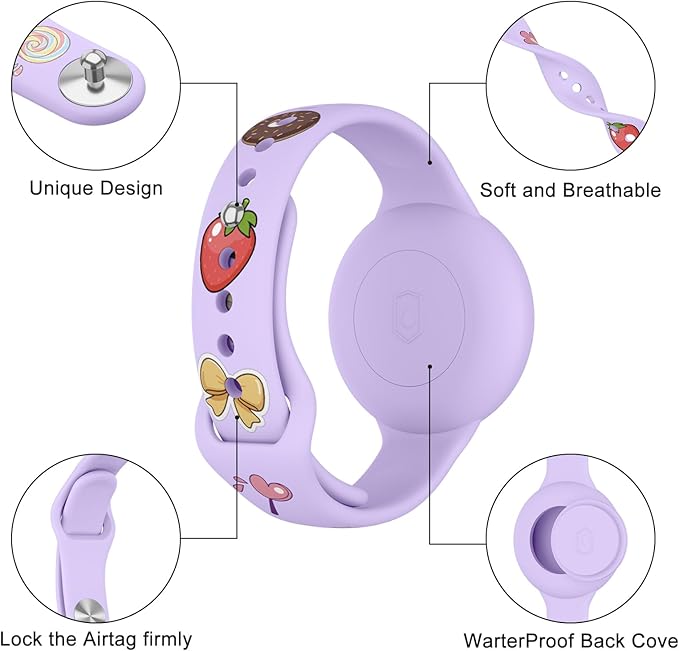2 Pack Bracelets for Kids, Soft Silicone Waterproof Hidden Wristband - Adjustable GPS Tracker Holder Compatible with Watch Band for Child, Boys, Girls (Starlight+Violet)
