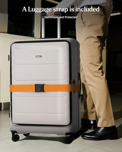 Luggage Sets 2 Pieces, 20/28 Inch PC Hardshell Suitcase with Spinner Wheels, 20 Inch Expandable Clamshell Carry On Luggage and 28 Inch Aluminum Frame Top Opening Checked Luggage (White)