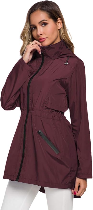 Avoogue Women's Long Raincoat with Hood Outdoor Lightweight Windbreaker Rain Jacket Waterproof