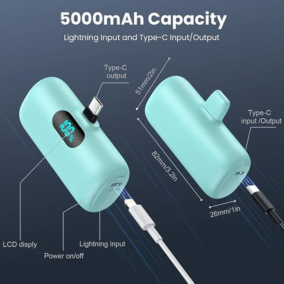[2 Pack]Small Portable Charger for iPhone 17/16/15 Series,5000mAh 3A PD USB C Power Bank, Mini Travel Essentials Battery Pack for iPhone 17/17 Pro/16/16 Plus/16 Pro/15 Pro Max,Samsung,Android/LG etc
