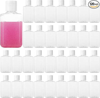 120 Pack 2 Oz Plastic Refillable Bottles with Flip Cap, Clear Hand Sanitizer Bottles, Travel Size Bottles with Flip Cap, Portable Reusable Containers with Lids for Shampoo,Body Soap,Toner, Lotion