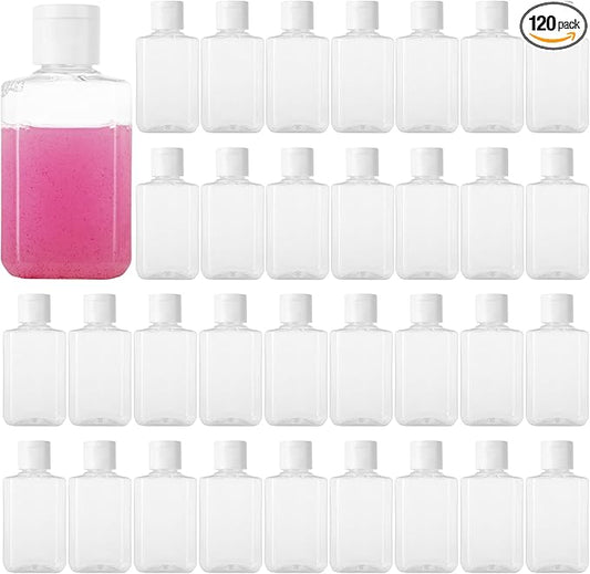 120 Pack 2 Oz Plastic Refillable Bottles with Flip Cap, Clear Hand Sanitizer Bottles, Travel Size Bottles with Flip Cap, Portable Reusable Containers with Lids for Shampoo,Body Soap,Toner, Lotion