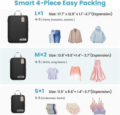 Cambond Compression Packing Cubes for Travel Women - Expandable Travel Bags Luggage Organizers Travel Essentials Compression Cubes for Travel Carry on Suitcases Organizer