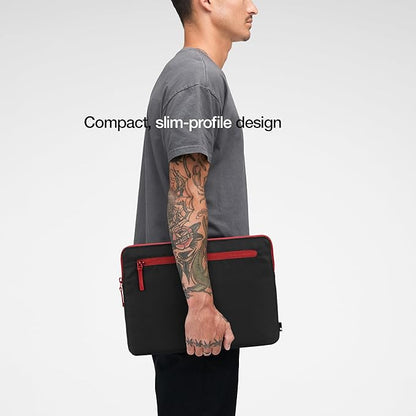 Incase Compact Laptop Sleeve with Flight Nylon - 14-inch MacBook/Laptop & iPad/Tablet Sleeve - Faux Fur Lining, Lightweight, Durable, Weather Resistant, Slip Pocket for Accessories - Black/Signal Red