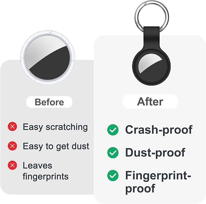 [4 Pack] Compatible with AirTag Holder Keychain Silicone Key Ring Cases Tags Chain for Apple for Air Tag GPS Item Finders Accessories, Black/Blue/Green/Red