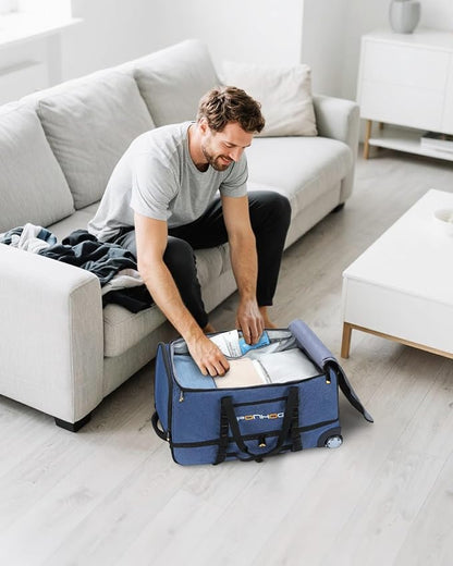 21 Inch Rolling Duffle Bag with Wheels for Men - Water Resistant Wheeled Duffle Bag for Weekend Travel & Overnight Trips, Blue