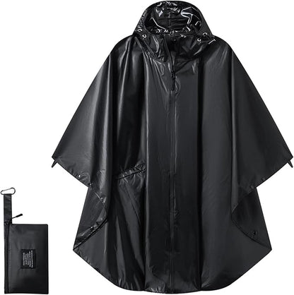 Hooded Rain Ponchos for Adult - Rain Coat and Rain Jacket with Waterproof Pocket and Zipper
