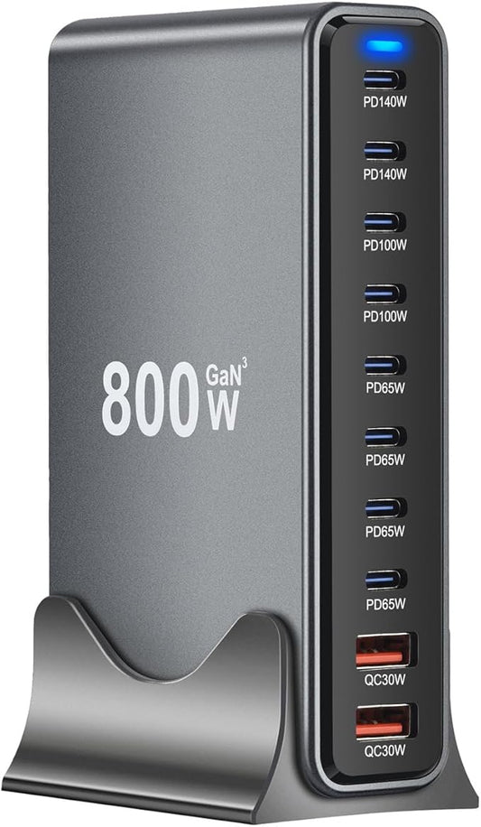 800watt Power Hub USB-C GaN Charger 10 in 1 Charging Block Dual 140W PD+Dual 100W PD PPS +4 * 65W PD Port for Multiple Electronics Devices,Laptop Wall Charger Compatible with MacBook/iPhone 16/iPad