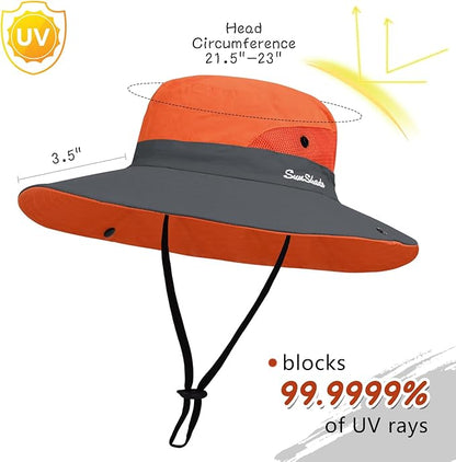ZOORON Women's Ponytail Safari Sun Hat,Wide Brim UV Protection Outdoor Bucket Hat,Foldable Beach Summer Fishing Hat