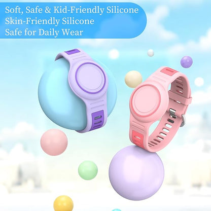 2-Pack Bracelet Compatible with AirTag for Kids, Waterproof Airtag Bracelet Full Coverage Protective Case Design Soft Silicone Hidden Air Tag Holder for Toddler Child Elderly (Pink+Purple)