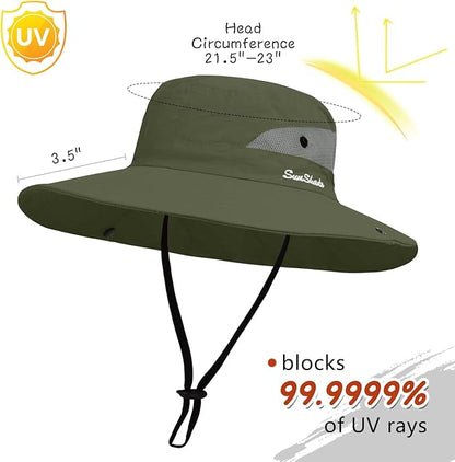 ZOORON Women's Ponytail Safari Sun Hat,Wide Brim UV Protection Outdoor Bucket Hat,Foldable Beach Summer Fishing Hat