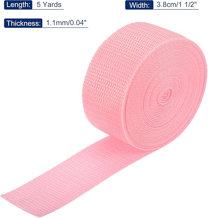 MECCANIXITY Lightweight Polypropylene Webbing Strap 1 1/2" 5 Yard Backpack Strapping Band Pink for Outdoor Luggage Cargo Straps