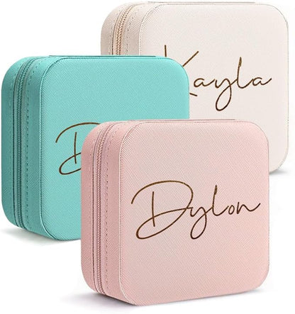 DayOfShe Personalized Name Jewelry Box Christmas Stocking Stuffers for Teenagers Girls Women Gifts, Custom Small Travel Jewelry Case for Wedding Gifts Bridesmaid Proposal Gifts