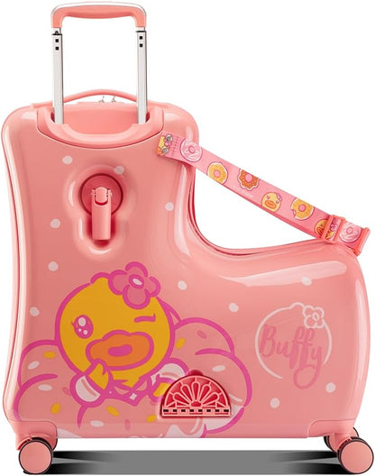 Kids' Lightweight Ride on Luggage with Spinner Wheels & Foldabe Design (Pink Donut, 24"+ Aged 3-12 Toddler), Birthday Gift