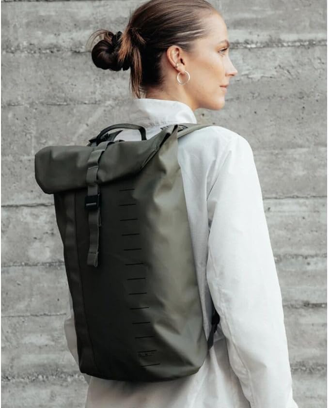 Db Journey Essential Backpack - Lightweight, Durable Rolltop Backpack with Laptop Compartment for Work, and Gym, Travel with Roller Bag Attachment, 12L - Moss Green
