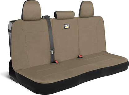CAT Beige Rear Seat Cover for Cars, SUVs & Small Trucks – Heavy-Duty Oxford Canvas – 60/40 Split Bench Protector – Durable Back Seat Cover for Pets, Travel & Daily Use – Car & Truck Interior Accessory
