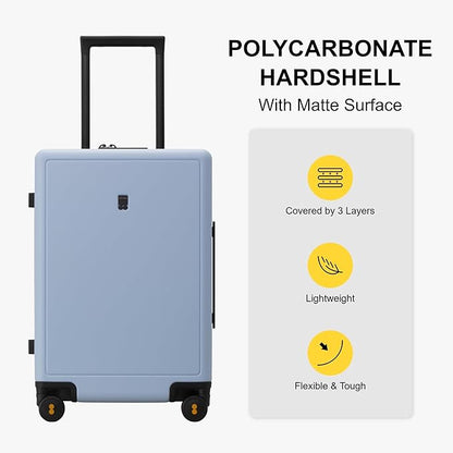 LEVEL8 Elegance Checked Luggage, 24 Inch Hardside Suitcase, Lightweight Matte Hardshell with Tsa Lock, Large Suitcases with Spinner Wheels, Light Blue