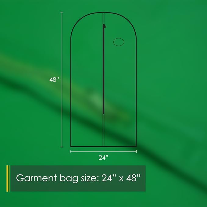 Vinyl Garment Bag, 6 Count, Waterproof, Green, 24"x48", Clear Window, Easy to Use, Convenient Storage of Suits, Shirts, Sweaters and Coats