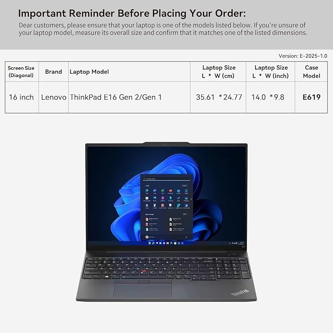 Smatree 16 inch Laptop Sleeve for Lenovo ThinkPad E16 Gen 1/2 Laptop Bag with Accessory Pocket, YKK Zipper, Patented Shockproof Design (E619)