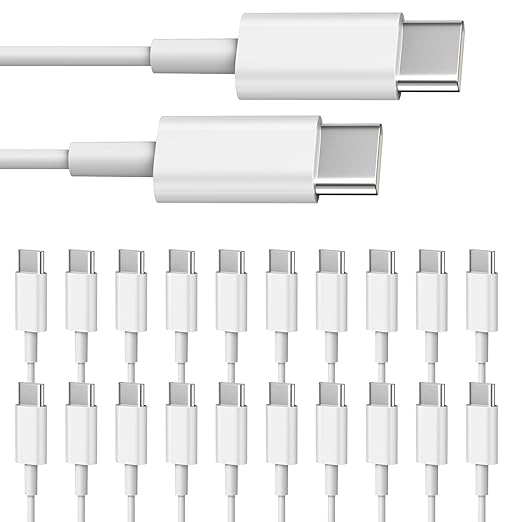 Smays USB C to USB C Cable 20-Pack Bulk, 3ft Type C Charging and Data Cord Multipack White