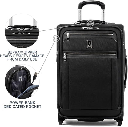Travelpro Platinum Elite Softside Expandable Carry on Luggage, 2 Wheel Upright Suitcase, USB Port, Men and Women, Shadow Black, Carry On 22-Inch