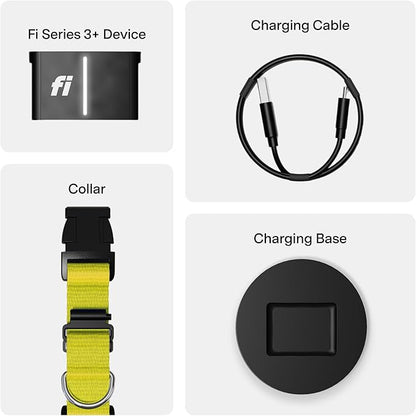 New Fi Series 3+ Smart Dog Tracker Collar [12 Month Membership Included] GPS Tracker for Dogs with Health & Behavior Monitoring, Escape Alerts, Waterproof, LED, Apple Watch Compatible (Yellow, Medium)