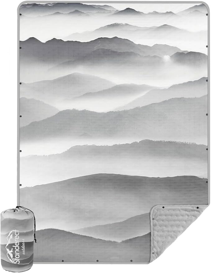 Outdoor Camping Quilt, Warm Thick Blanket with Polar Fleece Packable Down Wearable Camp Blankets with Snap Buttons Soft Puffy Quilt for Cold Weather (Mountains, 76'' x 56'')