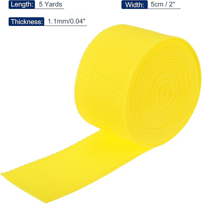 MECCANIXITY Lightweight Polypropylene Webbing Strap 2" 5 Yard Backpack Strapping Band Lemon Yellow for Outdoor Luggage Cargo Straps