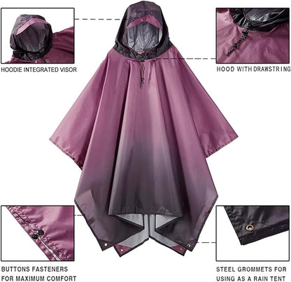 Hooded Rain Poncho for Adult, Waterproof Lightweight Raincoat for Hiking Camping
