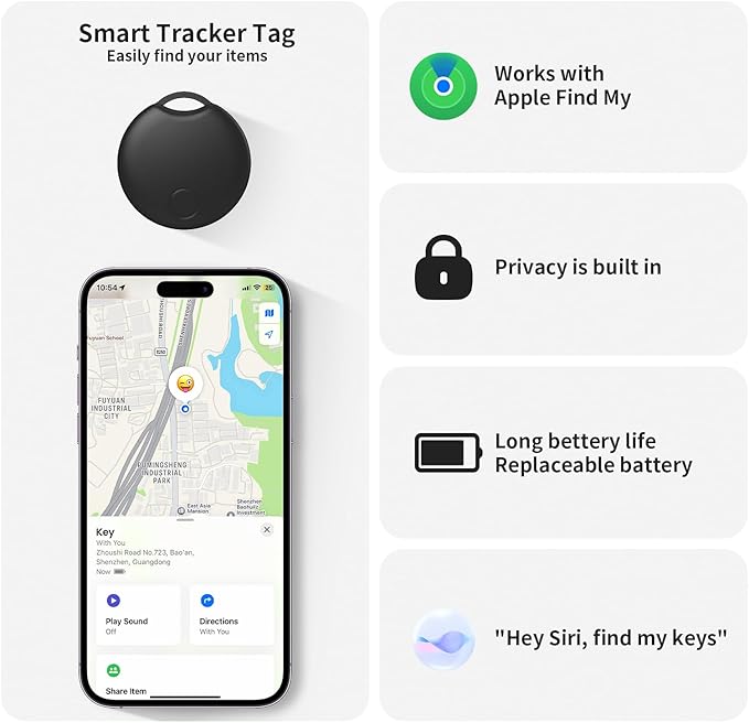 RSH Air Tracker Tag 4 Pack Luggage Tracker Smart Tag Works with Apple Find My, Bluetooth Key Finder Locator for Bags,Wallet Tracker,Item Finder Tag Locate or Tracking for Keys(iOS only)