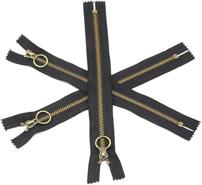 YaHoGa 10PCS 14 Inch (35cm) #5 Antique Brass Plated Metal Zippers Bulk Close End Metal Zippers for Sewing Purse Bags Crafts (#5 Anti-Brass)