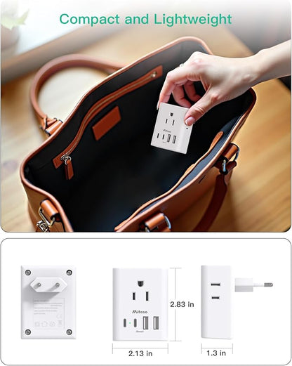 2 Pack European Travel Plug Adapter, International Power Adapter with 4 Outlets 4 USB C Ports (2 USB C), Type C Adapter for US to Most of Europe EU Italy Spain Greece Portugal France Germany