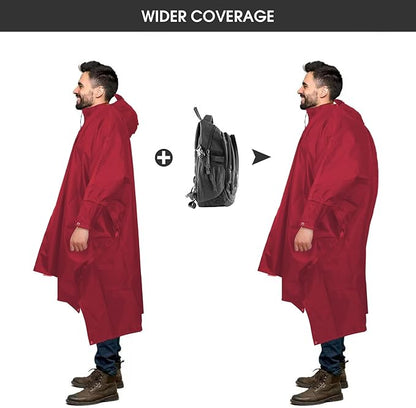 Unisex Rain Poncho for Adults, Hooded Waterproof Raincoat Jacket for Hiking, Camping and Outdoor
