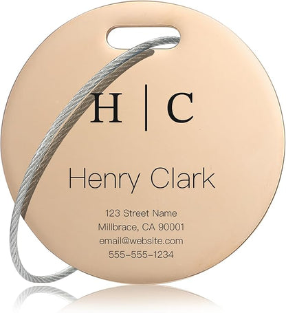 Personalized Luggage Tags for Suitcases - Stainless Steel Custom Luggage Tags for Backpacks & Bags, Sturdy, Waterproof & Heavy Duty (Rose Gold/Round)