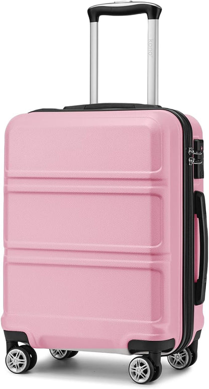 Kono 20" Carry on Luggage with Spinner Wheel TSA Lock, Lightweight PC+ABS Hardside Luggage Durable Small Carry on Suitcase Pink