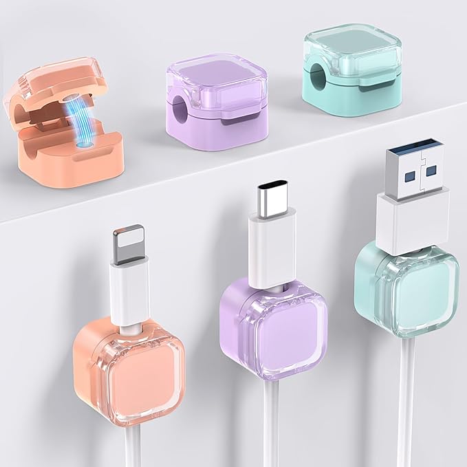 AhaStyle Magnetic Cable Organizer [1s Lock] 6 Pack Cord Holders Cable Clips Strong Adhesive Hide Cable Cord Keeper Adhesive Wire Organizer Keeper for Nightstand Kitchen Car Office
