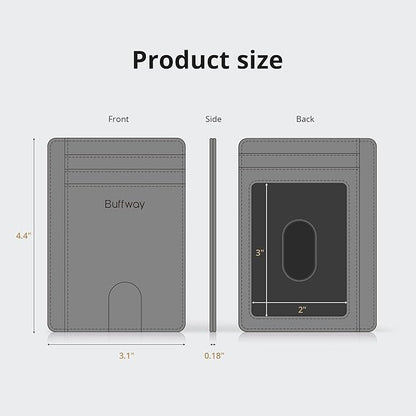 Buffway Slim Minimalist Front Pocket RFID Blocking Leather Wallets for Men and Women - Carbon Fiber Blue