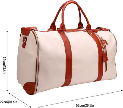Fabater Travel Bag with Detachable Trolley, 40L Large Capacity water proof Rolling Garment Duffel Bag, with Leather Handle and Shock Absorbing Wheels, for Business Trip and Weekender (Beige)