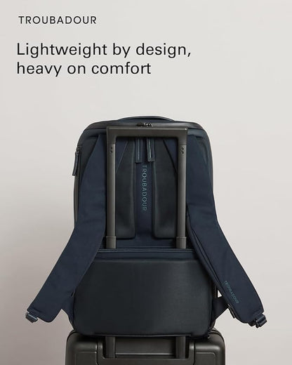 Troubadour Pioneer Backpack 3.0 - Premium Everyday Bag with Padded Laptop Section, Ventilated Shoe Compartment & Sustainable Waterproof Material - All-Day Lightweight Comfort Design - Navy
