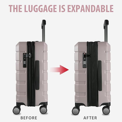 KROSER Hardside Expandable Carry On Luggage with Spinner Wheels & Built-in TSA Lock, Durable Suitcase Rolling Luggage with USB Port, Carry-On 20-Inch, Matte Purple/Pink