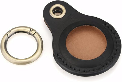 Genuine Leather AirTag Keychain Holder Compatible with Apple AirTags Keyring, Anti Lost Secure Key Ring Case for Pet Collar Luggage Suitcase Tracking Travel, Protective Air Tag Key Chain Cover, Black