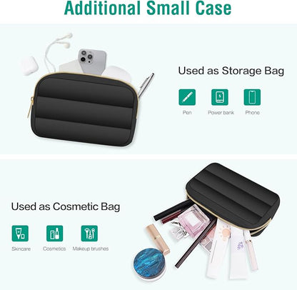 MOSISO 13.3 inch Laptop Case, 13-13.3 inch Puffy Laptop Sleeve Compatible with MacBook Air 13 13.6 M4 M3 M2 M1/Pro 13/Pro 14, HP Dell ASUS Lenovo,Polyester Horizontal Bag with Small Case, Black