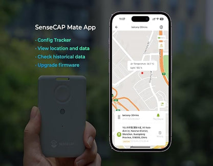 seeed studio T1000-A GPS Tracker with Temp, Light, Motion Sensor, LoRaWAN, Bluetooth and Wi-fi Transmission, Bluetooth, Wi-fi, Panic Button and Buzzer, GNSS, 6.5mm Card Size, IP65 Waterproofing