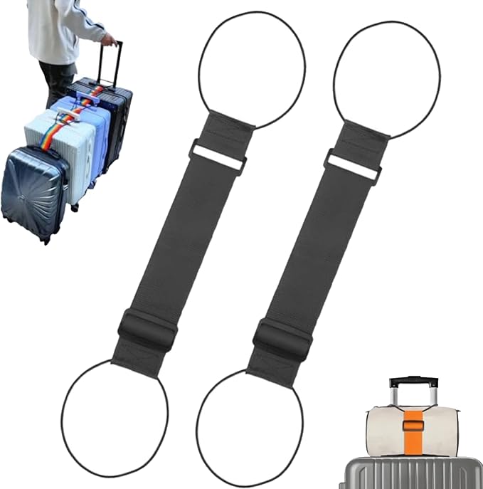 Multi Use Strong Adjustable Luggage Connector Straps, Luggage Straps for Suitcases, Elastic Rope,Adjustable Buckle, Waterproof and Wear-Resistant, Packing Tips for Travel (2*Black)
